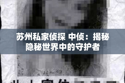 苏州私家侦探 中侦：揭秘隐秘世界中的守护者