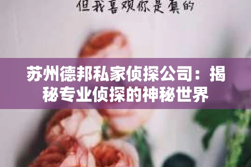 苏州德邦私家侦探公司：揭秘专业侦探的神秘世界